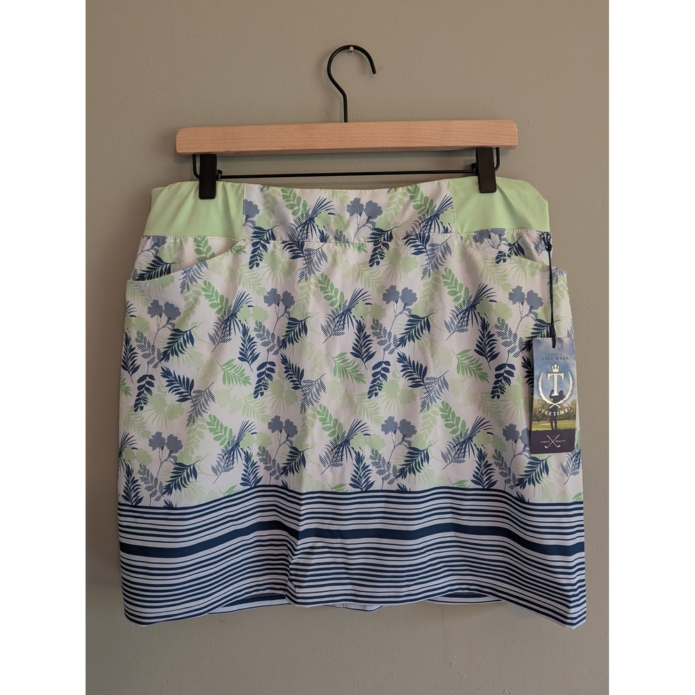 NWT Tee Time Womens Golf Skort Large Tropical Floral Striped Athletic Skirt